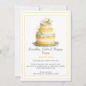 Waterverf verjaardagstaart uitnodiging – geel (Voorkant)