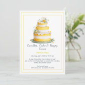Waterverf verjaardagstaart uitnodiging – geel (Staand voorkant)