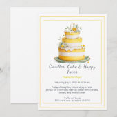 Waterverf verjaardagstaart uitnodiging – geel (Voorkant / Achterkant)