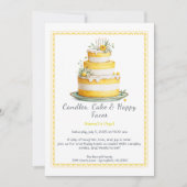 Waterverf verjaardagstaart uitnodiging – geel (Voorkant)