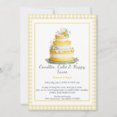 Waterverf verjaardagstaart uitnodiging – geel (Voorkant)