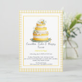 Waterverf verjaardagstaart uitnodiging – geel (Staand voorkant)