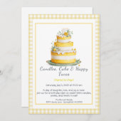 Waterverf verjaardagstaart uitnodiging – geel (Voorkant / Achterkant)