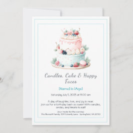 Waterverf verjaardagstaart uitnodiging - Sweet