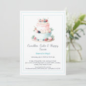 Waterverf verjaardagstaart uitnodiging - Sweet (Staand voorkant)