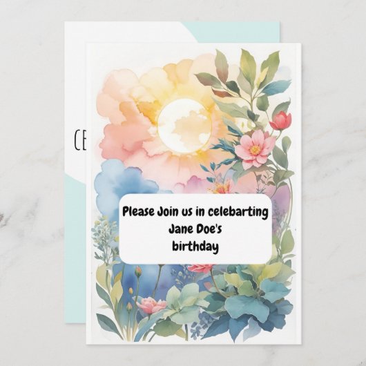waterverf verjaardagsuitnodiging kaart (Voorkant / Achterkant)
