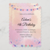 Waterverf Verjaardagsuitnodiging – Kinder Feestkaa Kaart (Voorkant / Achterkant)