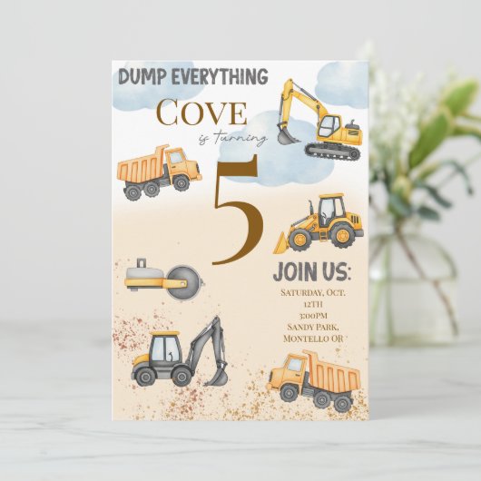 Waterverf verjaardagsuitnodiging met bouwthema kaart (Staand voorkant)