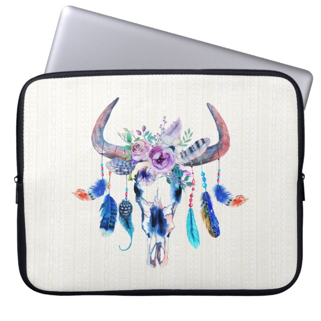 Waterverf Verkleurd dierlijk hoofd Laptop Sleeve (Voorkant)