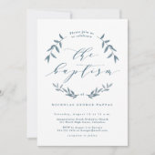 Waterverf verlaat blauwe baptisme uitnodiging (Voorkant)