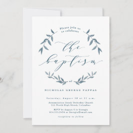 Waterverf verlaat blauwe baptisme uitnodiging