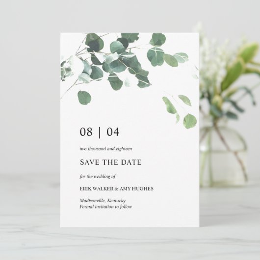 Waterverf verlaat bruiloft bewaart de datum save the date (Staand voorkant)