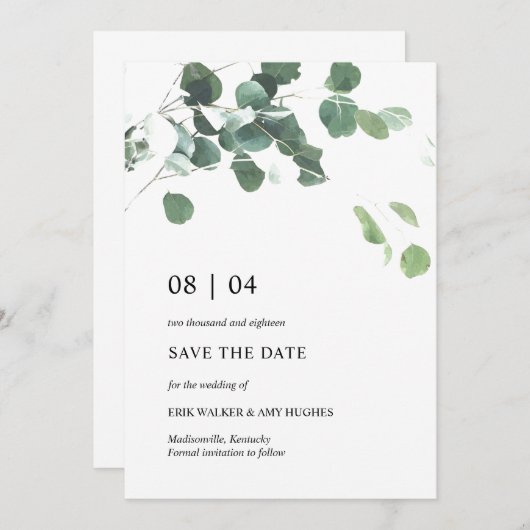 Waterverf verlaat bruiloft bewaart de datum save the date (Voorkant / Achterkant)