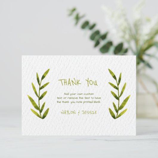 Waterverf verlaat de bedankkaarten bedankkaart (Staand voorkant)