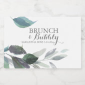 Waterverf verlaat een mosterdblauw huwelijk sparkling wijnetiket (Enkel label)