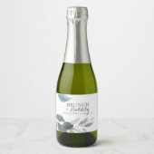 Waterverf verlaat een mosterdblauw huwelijk sparkling wijnetiket (Voorkant)