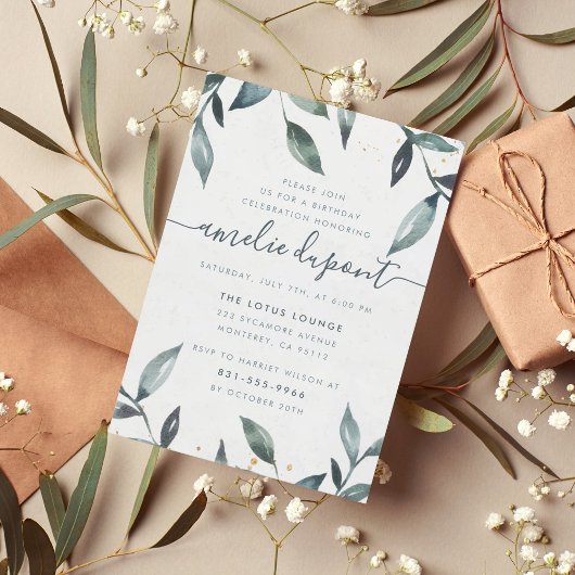 Waterverf verlaat en script | Aangepaste geboorted Kaart