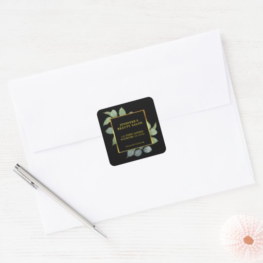 Waterverf verlaat Gold Black Professional Vierkante Sticker (Envelop)