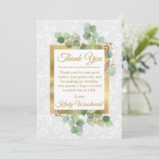 Waterverf verlaat gouden oliefanter op zaterdag bedankkaart (Staand voorkant)