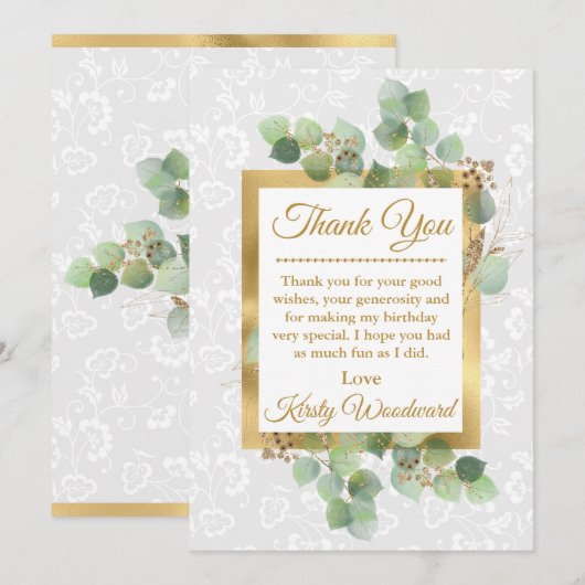 Waterverf verlaat gouden oliefanter op zaterdag bedankkaart (Voorkant / Achterkant)