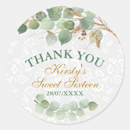 Waterverf verlaat goudolie Glitter Sweet Sixteen Ronde Sticker (Voorkant)