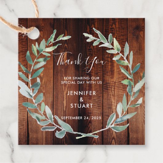 Waterverf verlaat hout Bruiloft Dank U Bedankjes Labels (Voorkant)
