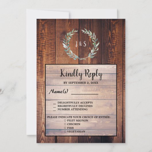 Waterverf verlaat hout Bruiloft RSVP dineropties Kaart (Voorkant)