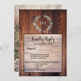 Waterverf verlaat hout Bruiloft RSVP dineropties Kaart