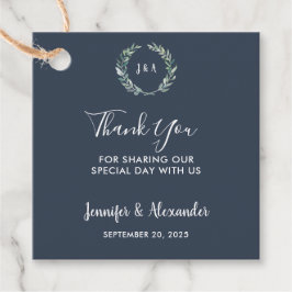 Waterverf verlaat monogram bruiloft bedankjes labels