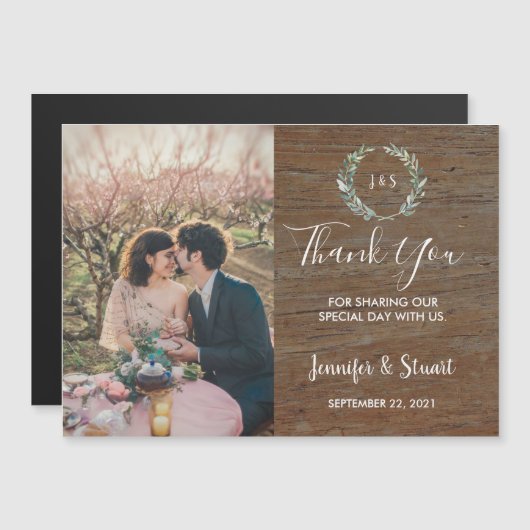 Waterverf verlaat monogram foto bruiloft bedankt (Voorkant / Achterkant)