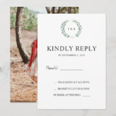 Waterverf verlaat monogram foto bruiloft RSVP Kaart (Voorkant / Achterkant)