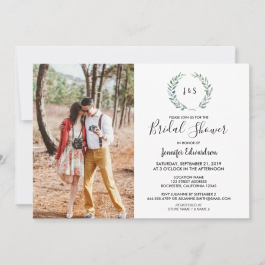 Waterverf verlaat monogram foto Vrijgezellenfeest Kaart (Voorkant)