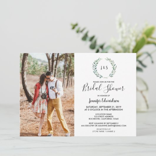 Waterverf verlaat monogram foto Vrijgezellenfeest Kaart (Staand voorkant)