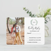 Waterverf verlaat monogram foto Weddenschap RSVP Kaart (Staand voorkant)