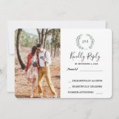 Waterverf verlaat monogram foto Weddenschap RSVP Kaart (Voorkant)