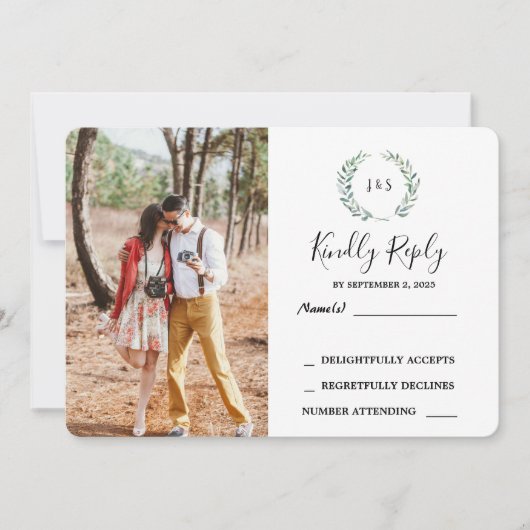 Waterverf verlaat monogram foto Weddenschap RSVP Kaart (Voorkant)