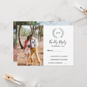 Waterverf verlaat monogram foto Weddenschap RSVP Kaart