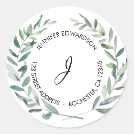 Waterverf verlaat monogram retouradres ronde sticker