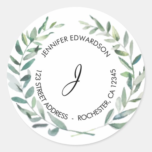 Waterverf verlaat monogram retouradres ronde sticker (Voorkant)