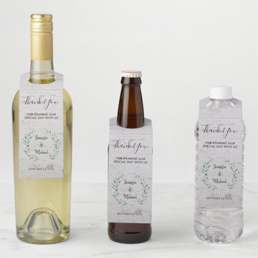 Waterverf verlaat rustieke houten bruiloft Dank u Flessenhanger (In situ)