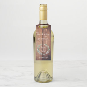 Waterverf verlaat rustieke houten bruiloft Dank u Flessenhanger