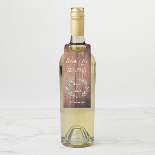 Waterverf verlaat rustieke houten bruiloft Dank u Flessenhanger (Op fles)