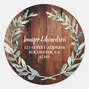 Waterverf verlaat rustig houtopslagadres ronde sticker