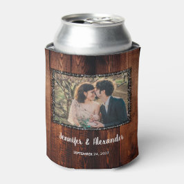 Waterverf verlaat rustige houten foto bruiloft kan blikjeskoeler