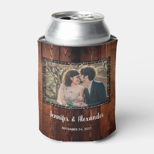 Waterverf verlaat rustige houten foto bruiloft kan blikjeskoeler (Blikje Voorkant)