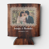 Waterverf verlaat rustige houten lace foto bruilof blikjeskoeler (Voorkant)