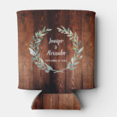 Waterverf verlaat rustige houten lace foto bruilof blikjeskoeler (Achterkant)