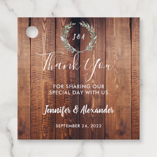 Waterverf verlaat rustige houtmonogram dank je bedankjes labels (Voorkant)