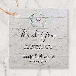 Waterverf verlaat rustige houtmonogram dank je bedankjes labels