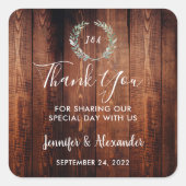 Waterverf verlaat rustige houtmonogram dank je vierkante sticker (Voorkant)